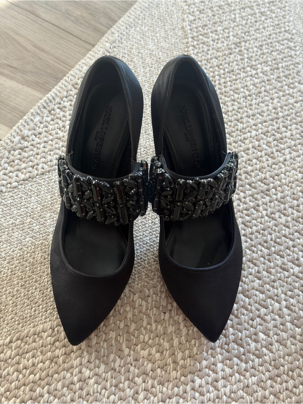 Karl Lagerfeld Black Jeweled Strap Pointed Pump